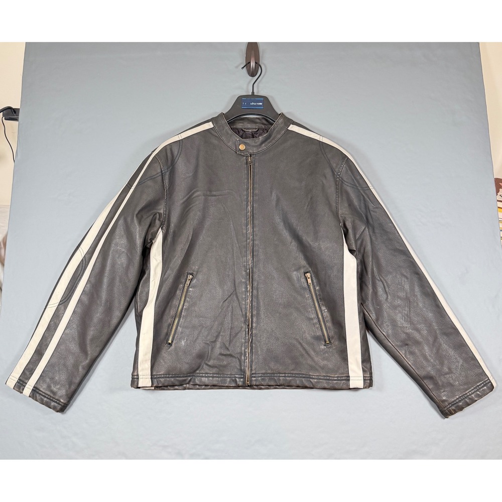 Vintage 90s Arizona Premium Denim Faux Leather Stripe Full Zip Jacket Mens M